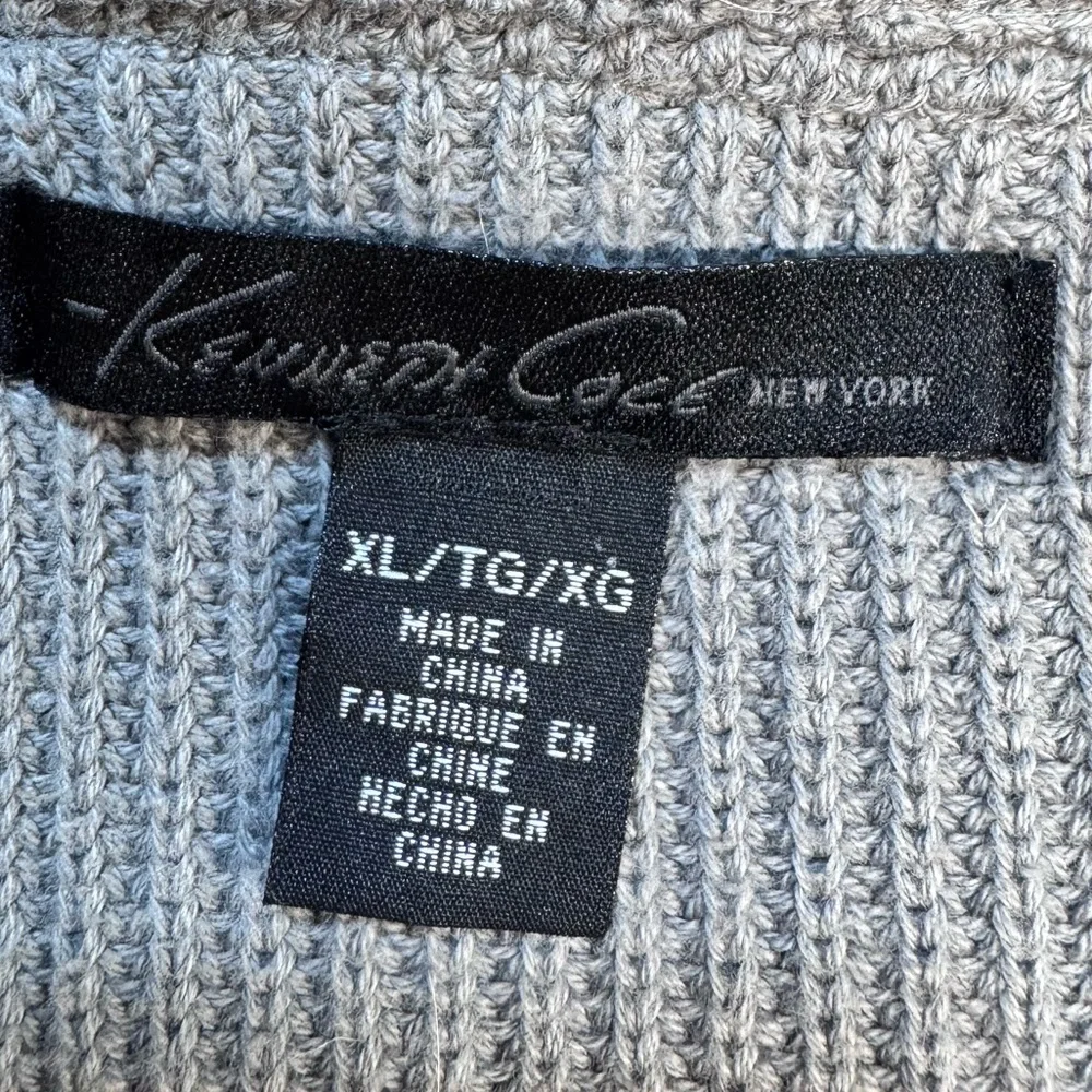 Kenneth Cole New York Gray Zip-Up Ribbed knit Sweater Fisherman Grandpa Core